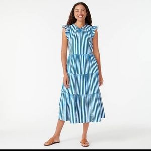 J. Crew Tiered Cotton Dobby Cape Striped Dress XSP